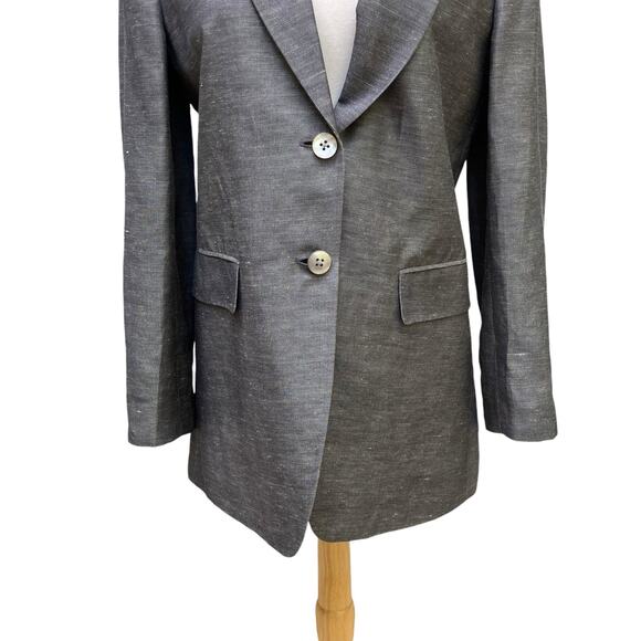 DKNY Blazer Sz 4 Linen Silk Blend Long 2 Button Lightweight Minimalist Preppy - Picture 3 of 13